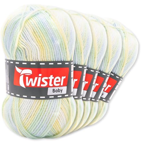 Frida's Wollhaus Twister 5 x 50 g Baby Stricken Häkeln Basteln DIY Wolle Babygarn 17 Farben (96 | Wiese Color) von Frida's Wollhaus