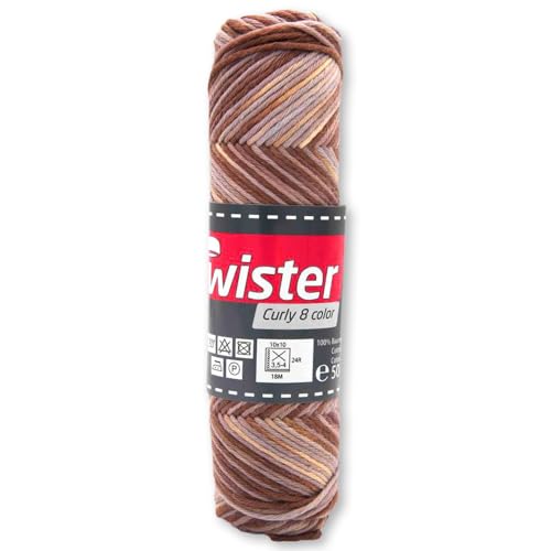 Frida's Wollhaus Twister 50 g Curly 8-fach Color Stricken Häkeln Wolle Garn Baumwolle 14 Farben (113 | Braun | Beige) von Frida's Wollhaus