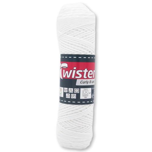 Frida's Wollhaus Twister 50 g Curly 8-fach Uni Baumwolle Schulgarn Topflappengarn Wolle 28 Farben (10 | Weiß) von Frida's Wollhaus