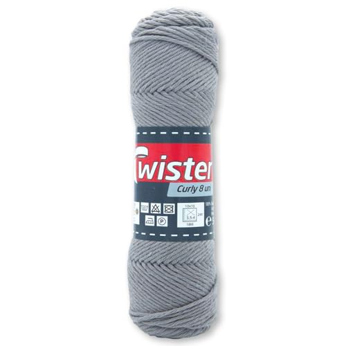 Frida's Wollhaus Twister 50 g Curly 8-fach Uni Baumwolle Schulgarn Topflappengarn Wolle 28 Farben (18 | Mausgrau) von Frida's Wollhaus