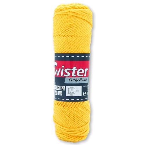 Frida's Wollhaus Twister 50 g Curly 8-fach Uni Baumwolle Schulgarn Topflappengarn Wolle 28 Farben (25 | Sonne) von Frida's Wollhaus