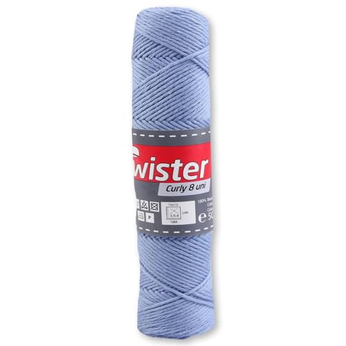 Frida's Wollhaus Twister 50 g Curly 8-fach Uni Baumwolle Schulgarn Topflappengarn Wolle 28 Farben (53 | Blau) von Frida's Wollhaus
