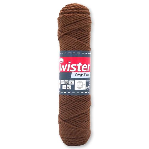 Frida's Wollhaus Twister 50 g Curly 8-fach Uni Baumwolle Schulgarn Topflappengarn Wolle 28 Farben (88 | Braun) von Frida's Wollhaus