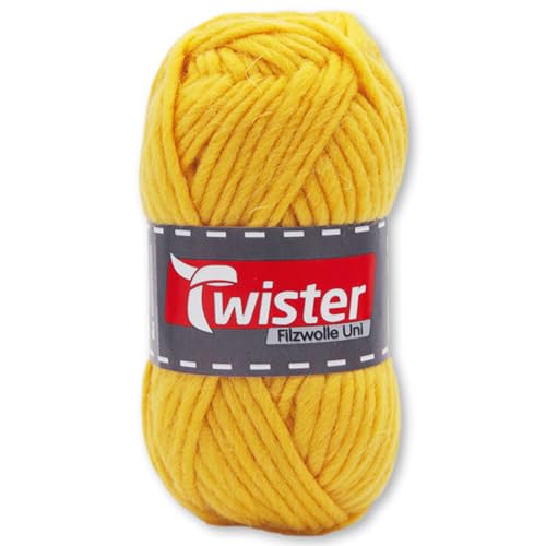 Frida's Wollhaus Twister 50 g Filzwolle Uni Wintergarn Stricken Häkeln Filzen Wolle 10 Farben (2525 | Gelb) von Frida's Wollhaus