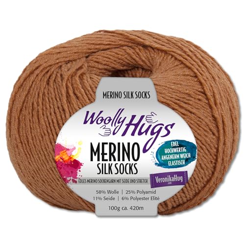 Frida's Wollhaus Woolly Hugs 100 g Merino Silk Socks Sockenwolle Sockengarn Strümpfe 15 Farben (208 | Camel) von Frida's Wollhaus