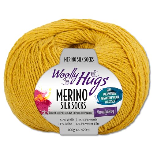 Frida's Wollhaus Woolly Hugs 100 g Merino Silk Socks Sockenwolle Sockengarn Strümpfe 15 Farben (223 | Curry) von Frida's Wollhaus