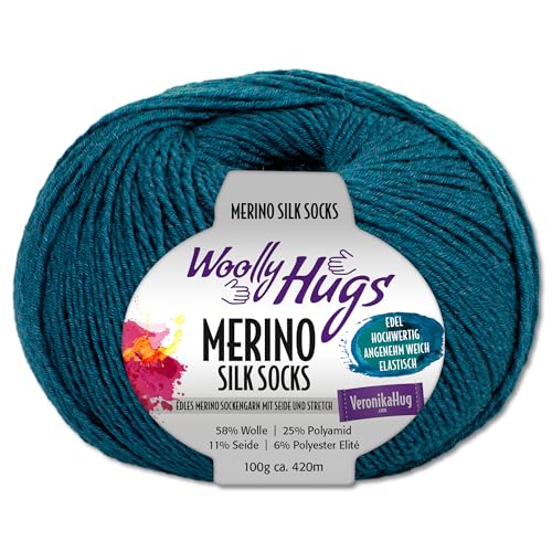 Frida's Wollhaus Woolly Hugs 100 g Merino Silk Socks Sockenwolle Sockengarn Strümpfe 15 Farben (266 | Smaragd) von Frida's Wollhaus