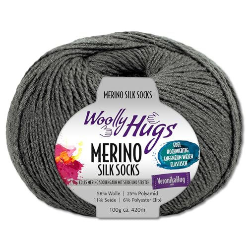Frida's Wollhaus Woolly Hugs 100 g Merino Silk Socks Sockenwolle Sockengarn Strümpfe 15 Farben (295 | Mittelgrau) von Frida's Wollhaus