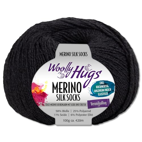 Frida's Wollhaus Woolly Hugs 100 g Merino Silk Socks Sockenwolle Sockengarn Strümpfe 15 Farben (298 | Anthrazit) von Frida's Wollhaus