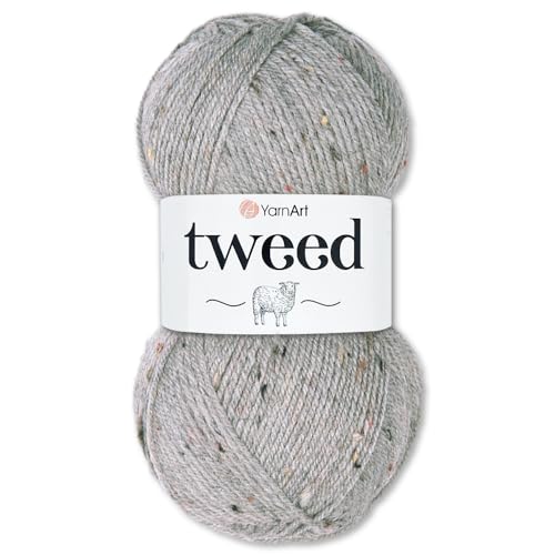 Frida's Wollhaus YarnArt 100 g Tweed Wintergarn Trachtengarn Wolle Stricken Häkeln 10 Farben (226 | Grau) von Frida's Wollhaus