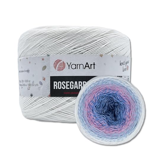 Frida's Wollhaus YarnArt 250 g = 1000 m Rosegarden Bobbel Farbverlaufsgarn Wolle 26 Farben (301 | Weiß-Hellblau-Rosa-Blau) von Frida's Wollhaus