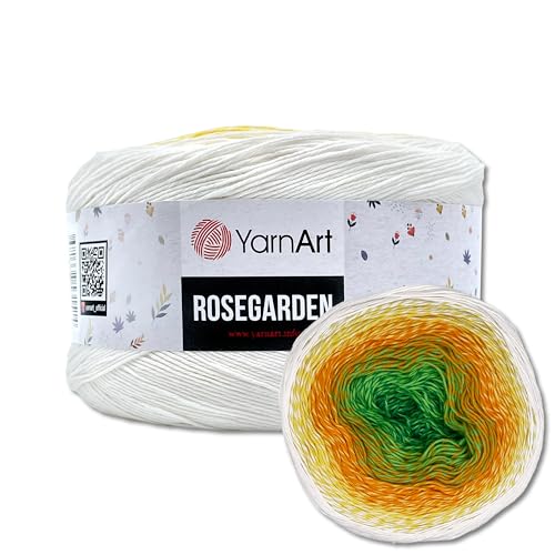 Frida's Wollhaus YarnArt 250 g = 1000 m Rosegarden Bobbel Farbverlaufsgarn Wolle 26 Farben (303 | Weiß-Vanille-Gelb-Orange-Grün) von Frida's Wollhaus