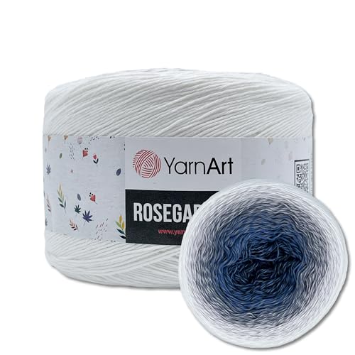 Frida's Wollhaus YarnArt 250 g = 1000 m Rosegarden Bobbel Farbverlaufsgarn Wolle 26 Farben (306 | Weiß-Graublau-Blau) von Frida's Wollhaus