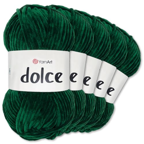 Frida's Wollhaus YarnArt 5 x 100 g Dolce Chenille Wolle Garn Stricken Häkeln Amigurumi 52 Farben (774 | Flaschengrün) von Frida's Wollhaus