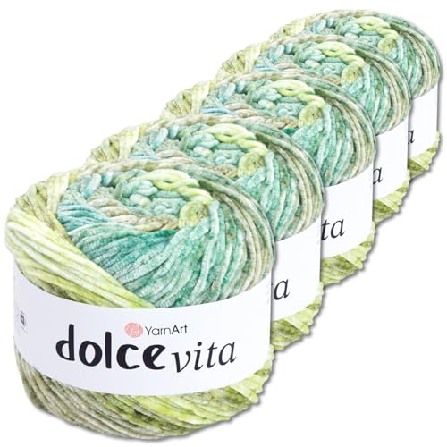 Frida's Wollhaus YarnArt 5 x 150 g Dolce Vita Chenille Farbverlauf Stricken Häkeln Wolle Garn samtig flauschig (3406) von Frida's Wollhaus