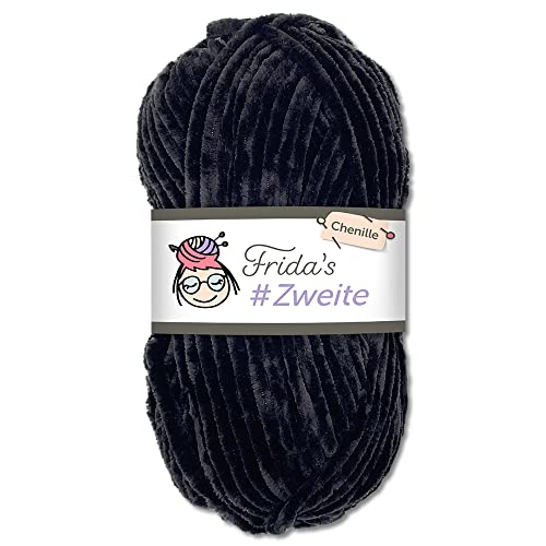 Frida's #Zweite Wolle 100g Chenille Wolle Amigurumi Stricken & Häkeln weich (11 - Schwarz) von Frida's Wollhaus