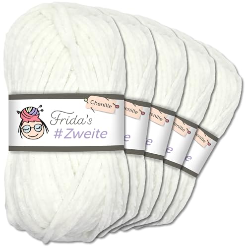 Frida`s #Zweite Wolle 5 x 100g Chenille Wolle Garn Amigurumi Stricken & Häkeln weich (01 - Schneeweiß) von Frida's Wollhaus