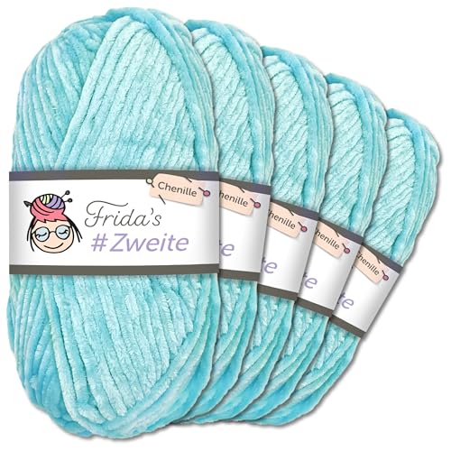Frida`s #Zweite Wolle 5 x 100g Chenille Wolle Garn Amigurumi Stricken & Häkeln weich (06 - Babyblau) von Frida's Wollhaus