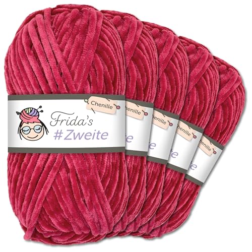 Frida`s #Zweite Wolle 5 x 100g Chenille Wolle Garn Amigurumi Stricken & Häkeln weich (10 - Fuchsia) von Frida's Wollhaus