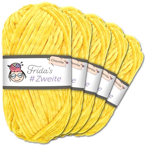 Frida`s #Zweite Wolle 5 x 100g Chenille Wolle Garn Amigurumi Stricken & Häkeln weich (13 - Gelb) von Frida's Wollhaus