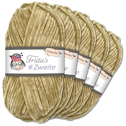 Frida`s #Zweite Wolle 5 x 100g Chenille Wolle Garn Amigurumi Stricken & Häkeln weich (17 - Sandstein) von Frida's Wollhaus