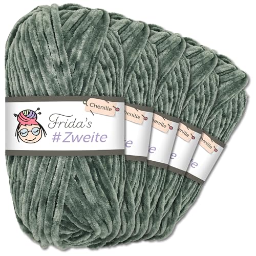 Frida`s #Zweite Wolle 5 x 100g Chenille Wolle Garn Amigurumi Stricken & Häkeln weich (20 - Dunkelgrau) von Frida's Wollhaus