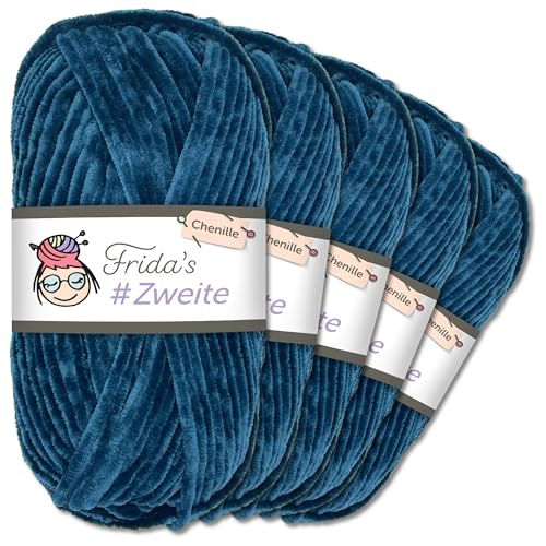 Frida`s #Zweite Wolle 5 x 100g Chenille Wolle Garn Amigurumi Stricken & Häkeln weich (21 - Dunkelblau) von Frida's Wollhaus