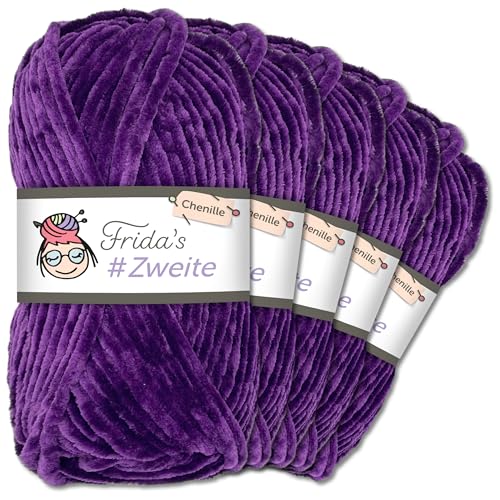 Frida`s #Zweite Wolle 5 x 100g Chenille Wolle Garn Amigurumi Stricken & Häkeln weich (28 - Lila) von Frida's Wollhaus
