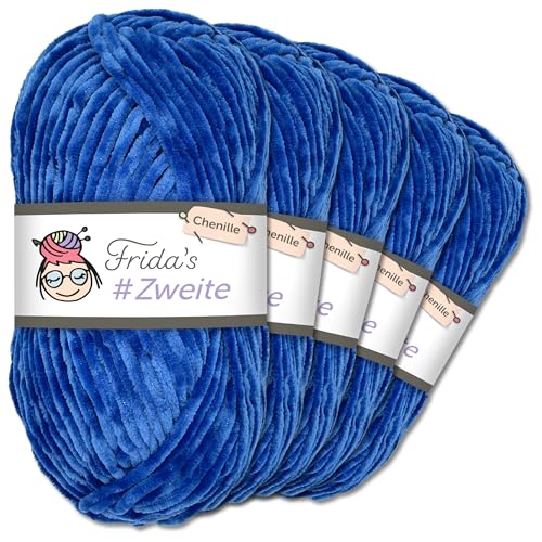 Frida`s #Zweite Wolle 5 x 100g Chenille Wolle Garn Amigurumi Stricken & Häkeln weich (29 - Blau) von Frida's Wollhaus