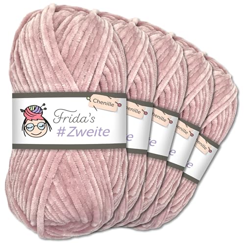 Frida`s #Zweite Wolle 5 x 100g Chenille Wolle Garn Amigurumi Stricken & Häkeln weich (49 - Altrosa) von Frida's Wollhaus