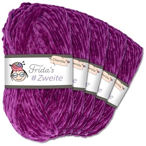Frida`s #Zweite Wolle 5 x 100g Chenille Wolle Garn Amigurumi Stricken & Häkeln weich (58 - Lavendel) von Frida's Wollhaus