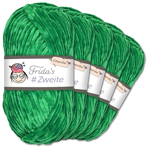 Frida`s #Zweite Wolle 5 x 100g Chenille Wolle Garn Amigurumi Stricken & Häkeln weich (60 - Grün) von Frida's Wollhaus