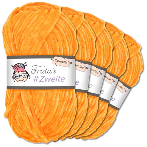 Frida`s #Zweite Wolle 5 x 100g Chenille Wolle Garn Amigurumi Stricken & Häkeln weich (68 - Orange) von Frida's Wollhaus