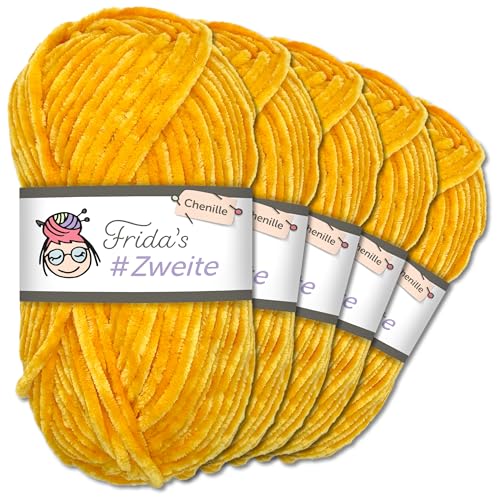 Frida`s #Zweite Wolle 5 x100g Chenille Wolle Garn Amigurumi Stricken & Häkeln weich (30 - Senf) von Frida's Wollhaus