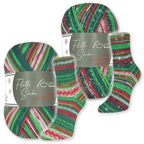 Rellana Set 2 x 100 g Flotte Socke 4 f. Christmas Edition 2025 Sockenwolle mit und ohne Glitzer Stricken Garn Wolle Rellana Set 2 x 100 g Flotte Socke 4 f. Christmas Edition 2025 Sockenwolle mit und ohne Glitzer Stricken Garn Wolle von Frida's Wollhaus