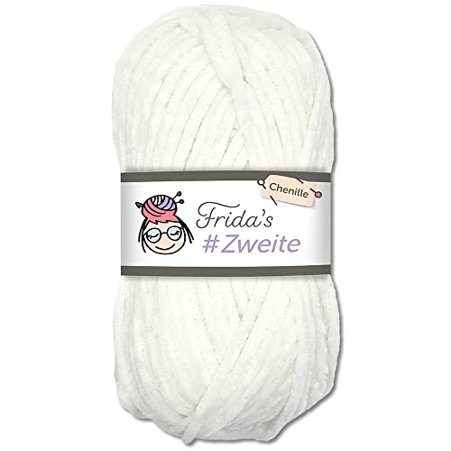 Frida's #Zweite Wolle 100g Chenille Wolle Amigurumi Stricken & Häkeln weich (01 - Schneeweiß) von Fridas's Wollhaus