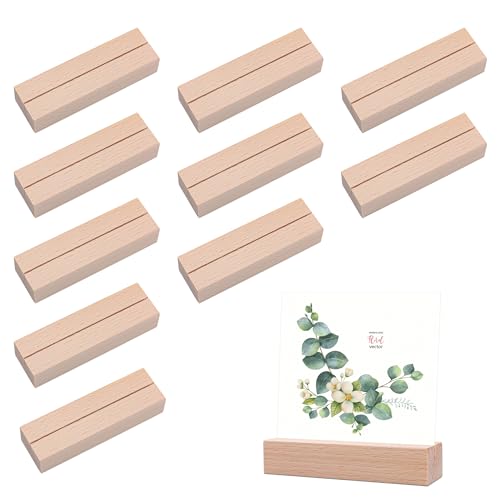 10 Stück Kartenhalter Holz, Tischkartenhalter aus Buchenholz (10x3x2cm), Menühalter, Fotoständer & Postkartenhalter für Hochzeiten, Restaurants, Bankette, Events, Stapelbar, Natürliche Holzoptik von Friedwohl