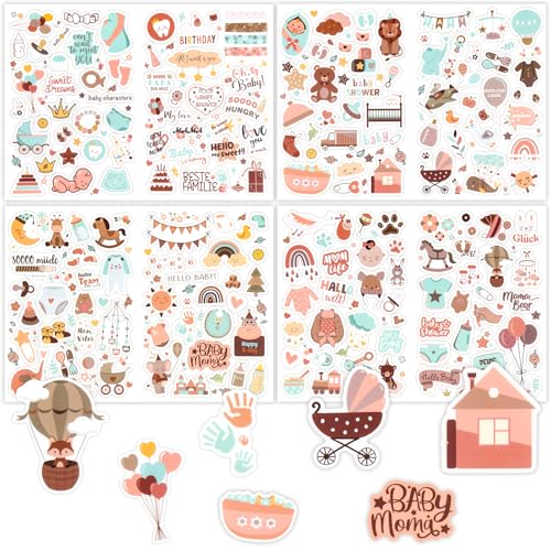 Sticker Baby, Aufkleber für Babyalbum, DIY Fotoalbum Geschenke, Taufe Aufkleber, Set für Mädchen Junge mit Aufkleber 204 Motiven auf 4 Bögen, Aufkleber für Fotoalbum Geschenke Sticker Baby, Aufkleber für Babyalbum, DIY Fotoalbum Geschenke, Taufe Aufkleber, Set für Mädchen Junge mit Aufkleber 204 Motiven auf 4 Bögen, Aufkleber für Fotoalbum Geschenke von Friedwohl