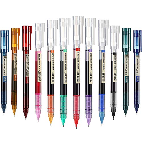 12 Stücke Rollen Kugelschreiber, Schnelltrocknende Tinte 0,5 mm Extra Fein Punkt Kugelschreiber Flüssigtinten Tintenroller (12 Farben Tinte) von Frienda