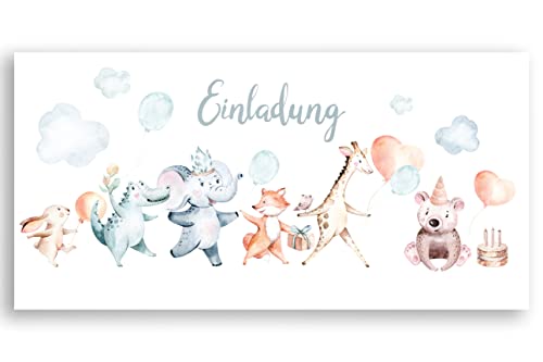 Friendly Fox Aquarell Teddy Einladung, 12 Einladungskarten Tier-Freunde zum Kindergeburtstag, DIN lang große Einladungskarten Geburtstag Taufe von Friendly Fox