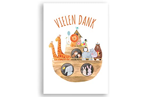 Friendly Fox Dankeskarten Arche, 12 Dankeschön Karten mit Arche Noah Motiv, Klappkarte blanko mit Umschlag, DIN A6 Karten Danke sagen von Friendly Fox