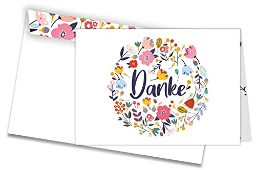 Friendly Fox Dankeskarten Blumen, 12 Dankeschön Karten mit Blumen Motiv, Klappkarte blanko mit Umschlag, DIN A6 Karten Danke sagen von Friendly Fox