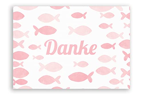 Friendly Fox Dankeskarten Fische, Danke Taufe Konfirmation Kommunion, 12 Dankeschön Karten, Blanko Klappkarten mit rosa Fischen, Karte Danke Set von Friendly Fox