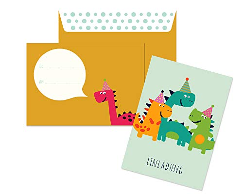 Friendly Fox Einladung Dino - 12 Einladungskarten Dinosaurier zum Kindergeburtstag Junge Mädchen - witzige Einladungskarten Geburtstag - Geburtstagskarte Dino (Mint) von Friendly Fox
