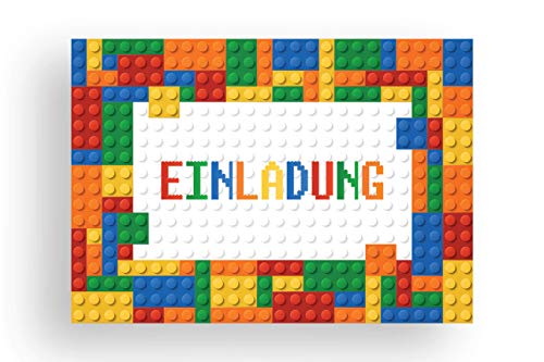 Friendly Fox Einladung Bausteine, 12 Einladungskarten zum Kinder-Geburtstag Junge Mädchen, Partyeinladung Building Bricks Bauklötze von Friendly Fox