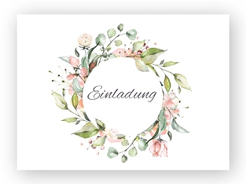 Friendly Fox Einladung Blumenkranz, 12 Einladungskarten Hochzeit Geburtstag Taufe, DIN A6 Klappkarten mit Umschlag von Friendly Fox