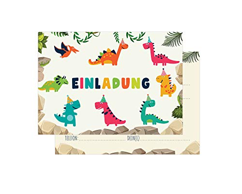 Friendly Fox Einladung Dino, 12 Einladungskarten Dinosaurier Kindergeburtstag, Dinoparty, Dino STEINZEIT von Friendly Fox