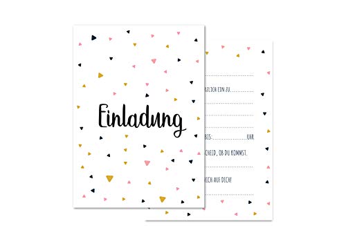 Friendly Fox Einladung Dreiecke, 12 Einladungskarten zum Geburtstag Kinder Teenager, DIN A6 Einladung mit Umschlag, Partyeinladung, Geburtstagseinladung beige von Friendly Fox