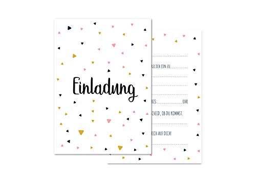 Friendly Fox Einladung Dreiecke - 12 Einladungskarten zum Geburtstag Kinder Teenager Mädchen Jungen - Karten mit Umschlag - Partyeinladung - modernes Design - Triangles (beige) von Friendly Fox