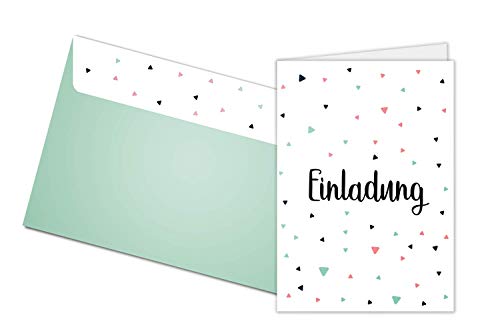 Friendly Fox Einladung Dreiecke - 12 Einladungskarten zum Geburtstag Taufe Konfi Kommunion Hochzeit - Klappkarten blanko mit Umschlag - modernes Design von Friendly Fox
